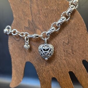 Brighton BIBI Silver Heart Charm Bracelet